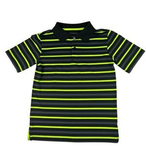 MTA Sport Kids Polo Top Black Gray Neon Lime Stripes Short Sleeve Shirt Size M